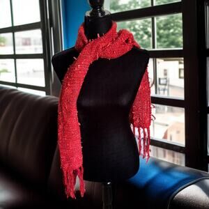 Womens Hand Made Orange Red Sparkly Scarf Artsy NEW